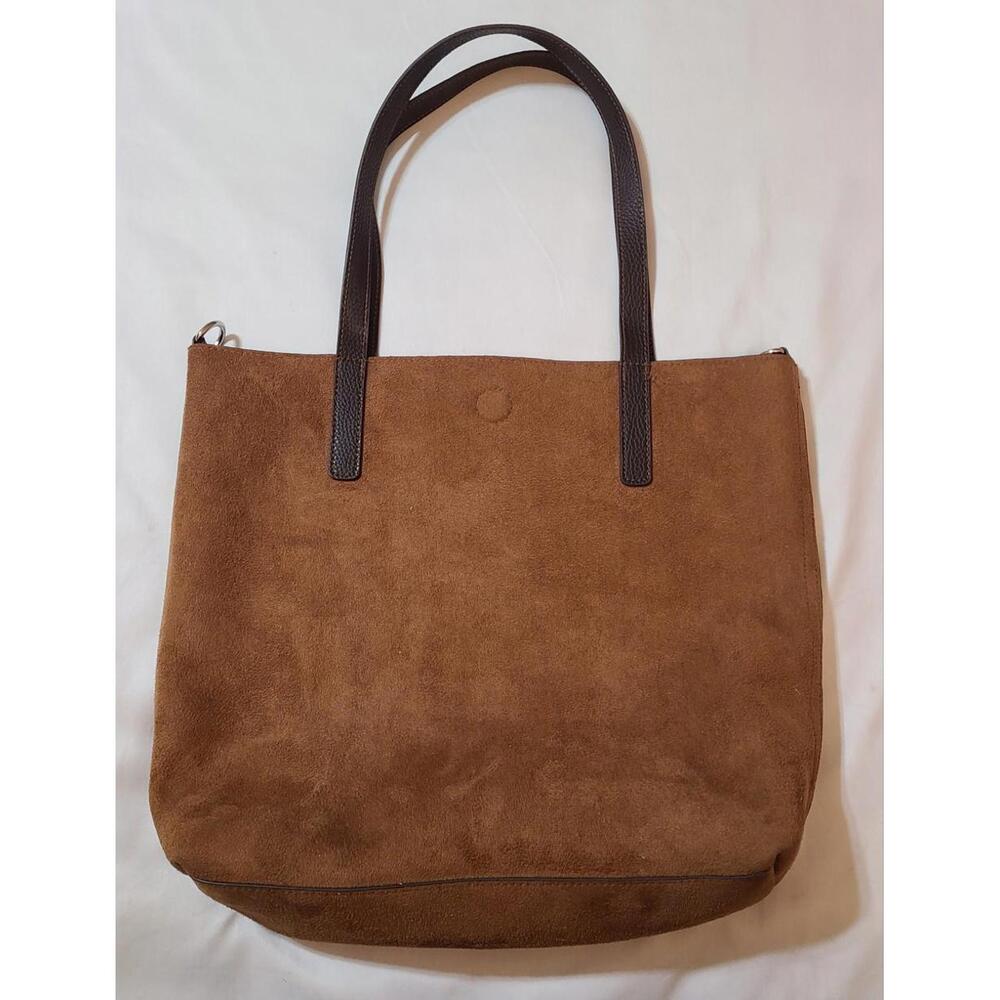 2pk Vegan Suede Tote  Sz Medium Equestrian Collegiate Preppy Purple Brown 15x14 - Picture 9 of 13